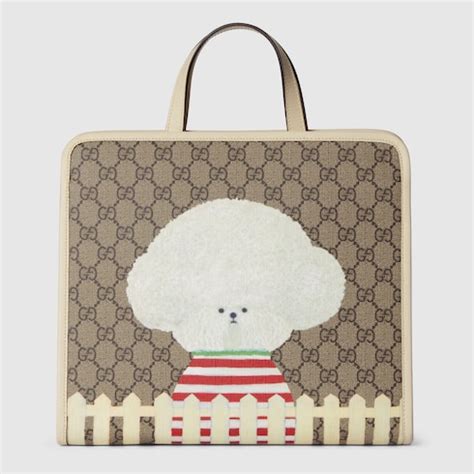 Gucci Kids' Dog Print Tote Bag In Beige 